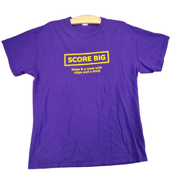 Gildan Score Big Soccer Experience T-Shirt Mens Large Short Sleeve Purple Cotton - Picture 1 of 15